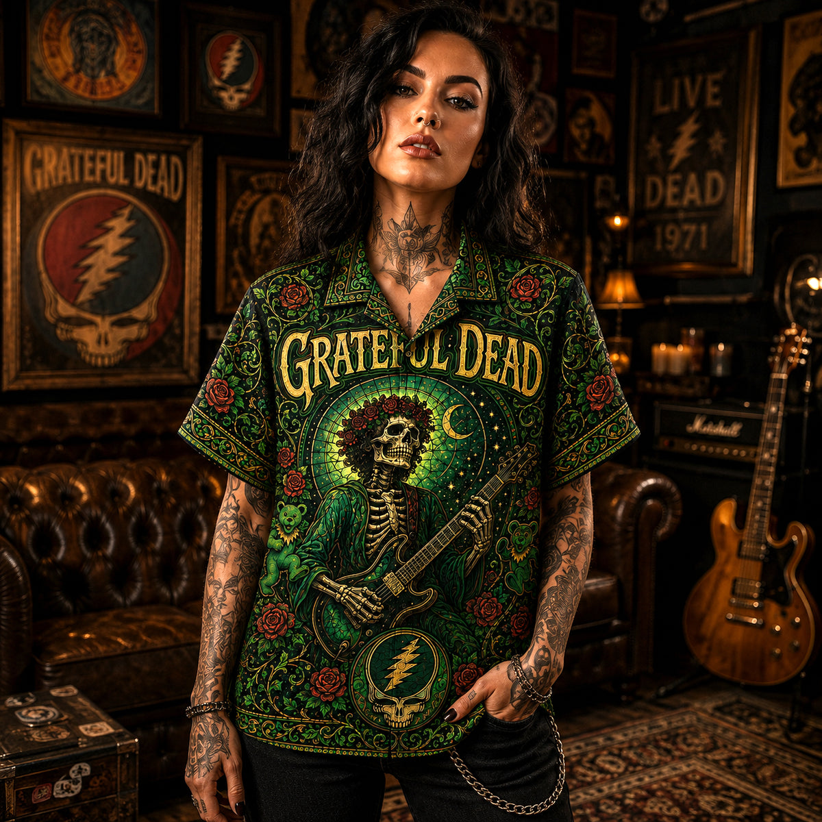 Grateful Dead Hawaiian Shirt, Steal Your Face Button Up, Jam Rock Collector Gift