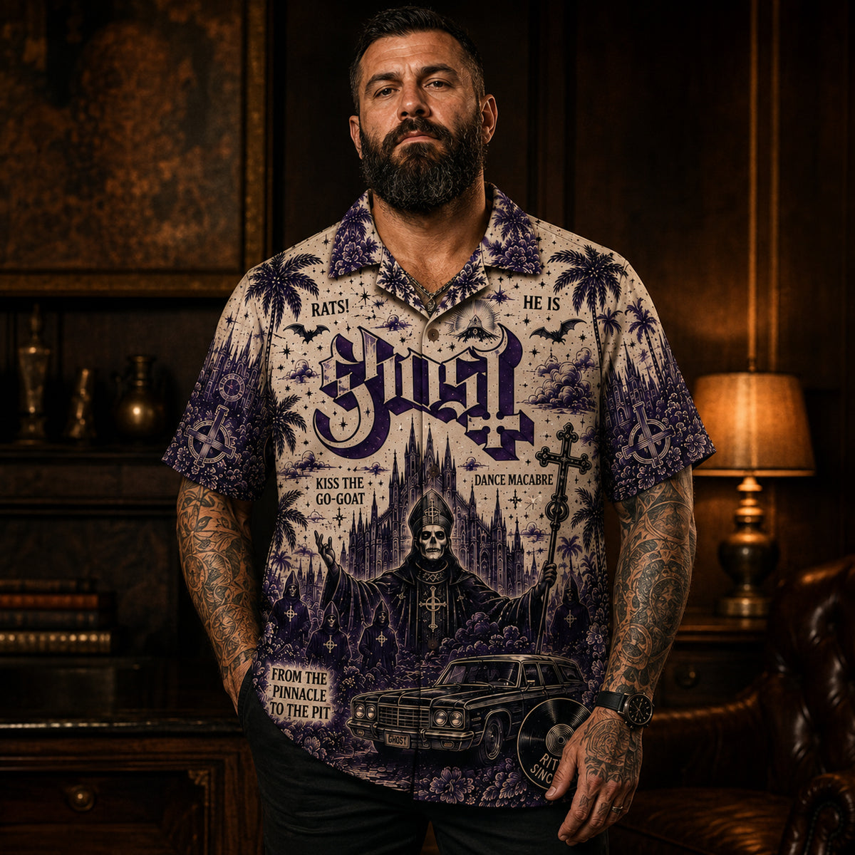 Ghost Heavy Is the Crown Hawaiian Shirt, Classic Album Style Button Up, Vintage Music Fan Gift