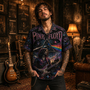 Pink Floyd Hawaiian Shirt, Time Psychedelic Rock Button Up, Dark Side Music Fan Gift