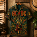 AC/DC Hawaiian Shirt, Back in Black Hard Rock Button Up, Hells Bells Music Fan Gift