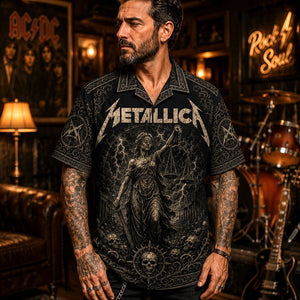 Metallica Hawaiian Shirt, Black Album Heavy Metal Button Up, Enter Sandman Fan Gift