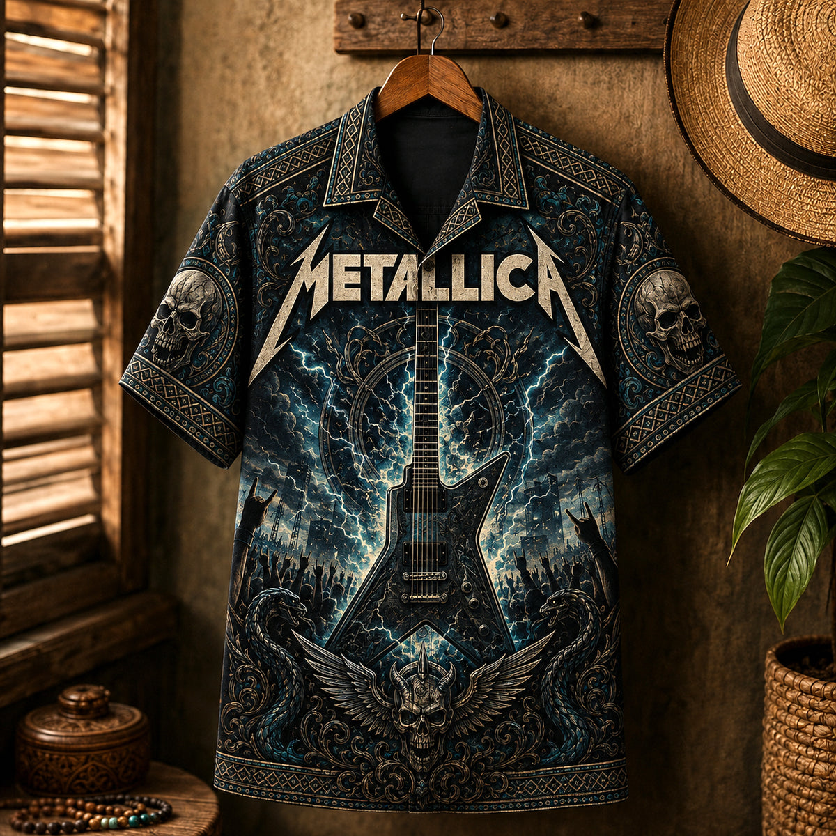 Metallica Hawaiian Shirt, Master of Puppets Thrash Button Up, Battery Metal Fan Gift
