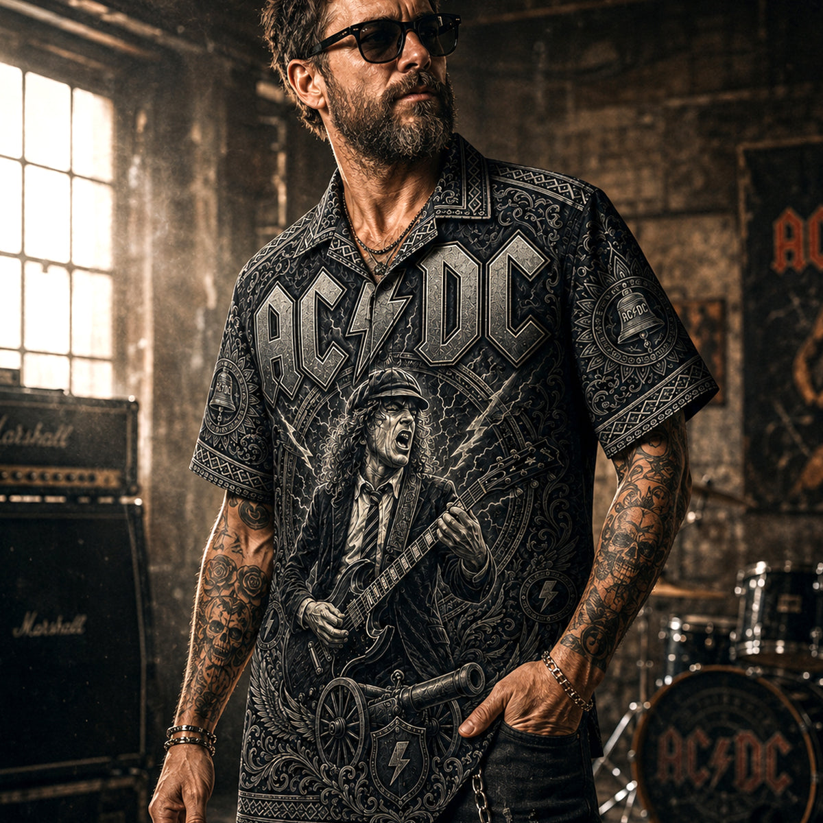 AC/DC Hawaiian Shirt, TNT Hard Rock Button Up, High Voltage Collector Gift