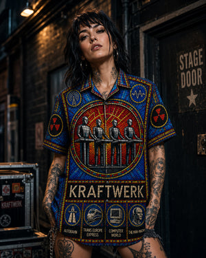 Kraftwerk Hawaiian Shirt, Autobahn Electronic Button Up, The Robots Synth Music Fan Gift