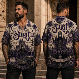 Ghost Heavy Is the Crown Hawaiian Shirt, Classic Album Style Button Up, Vintage Music Fan Gift