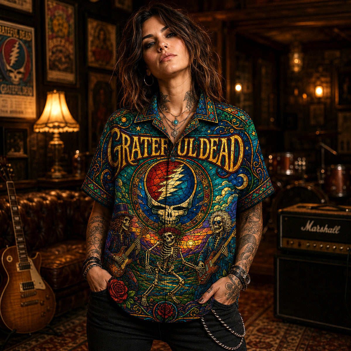 Grateful Dead Hawaiian Shirt, American Beauty Button Up, Ripple Music Fan Gift