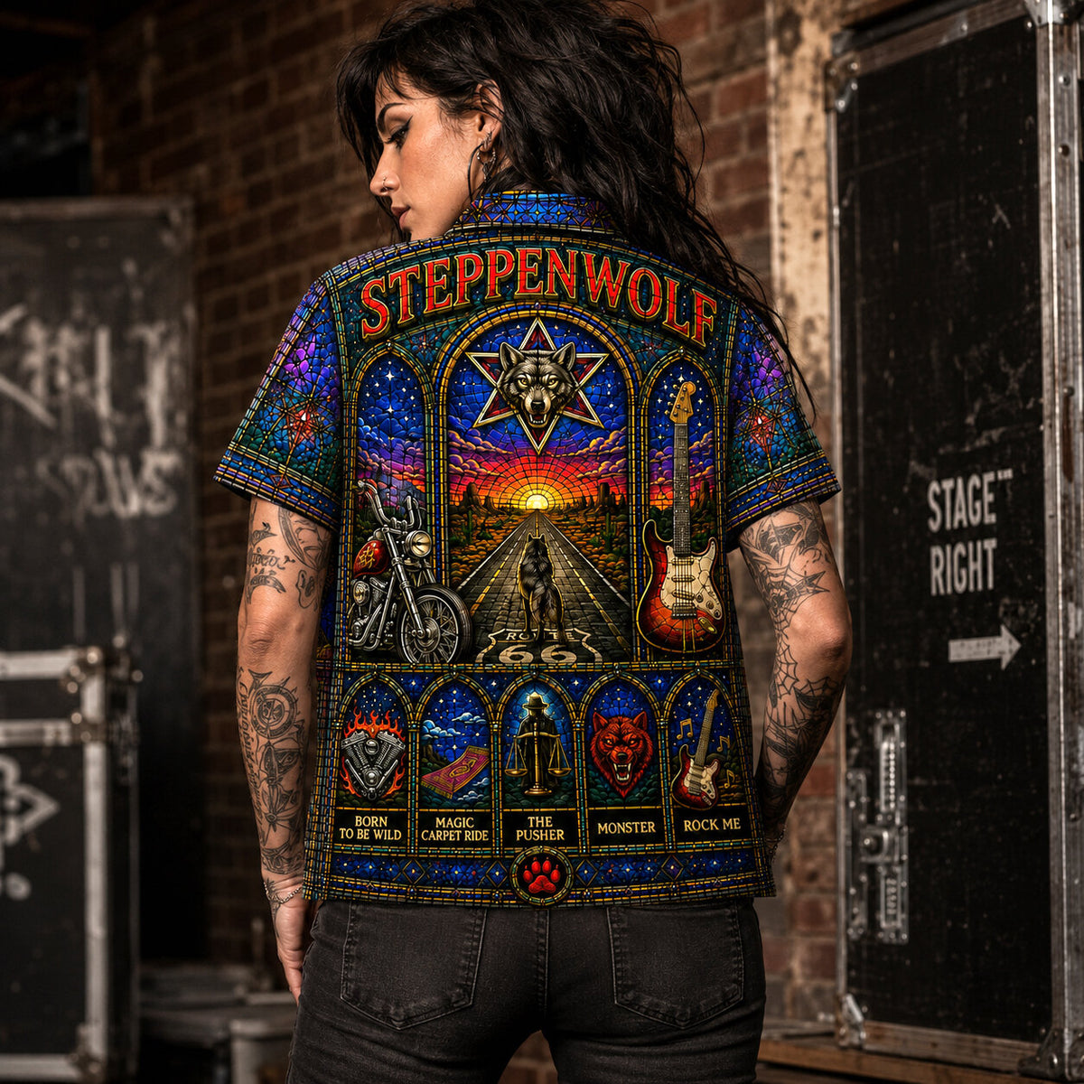 Steppenwolf Inspired Stained Glass Hawaiian Shirt, Born to Be Wild Rock Button Up, Magic Carpet Ride Fan Gift