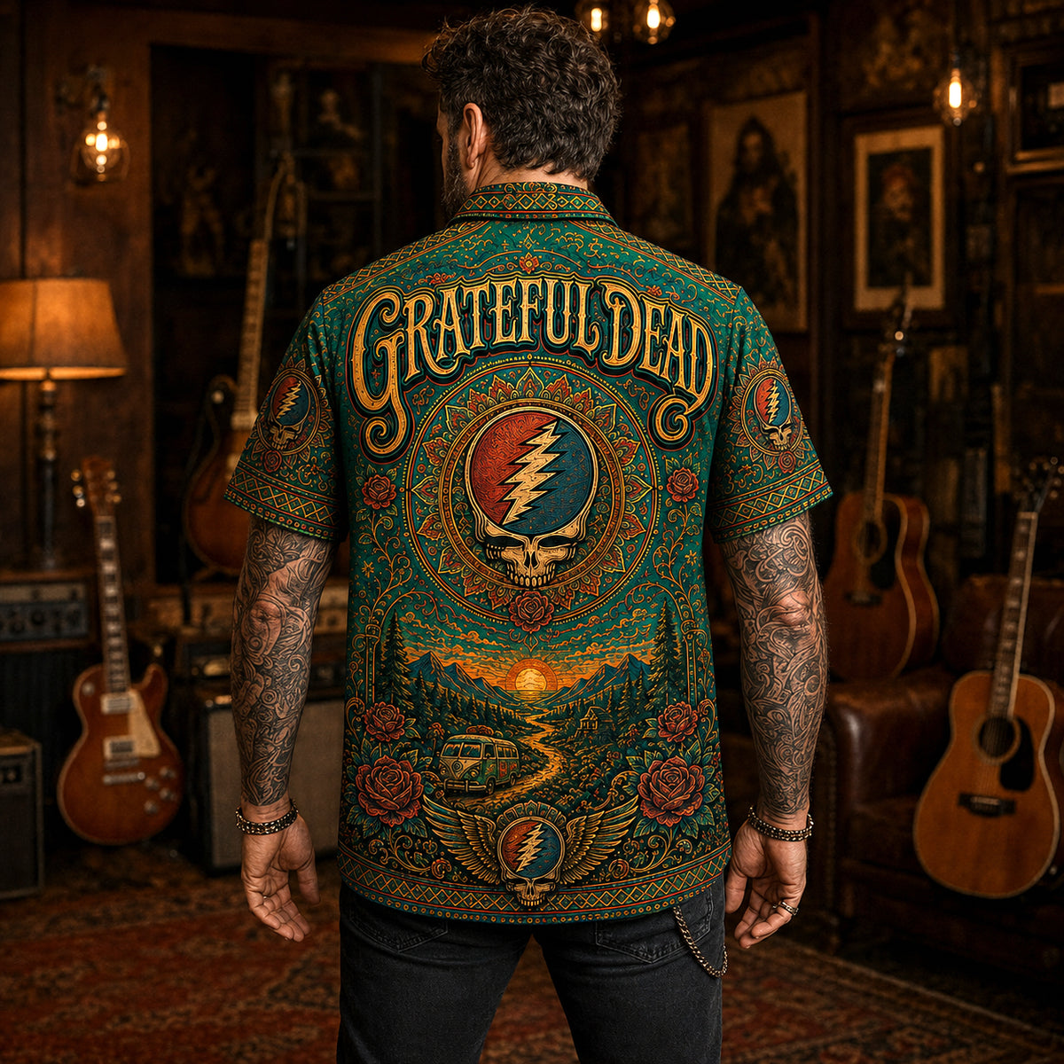 Grateful Dead Hawaiian Shirt, Truckin Psychedelic Button Up, Live Music Fan Gift