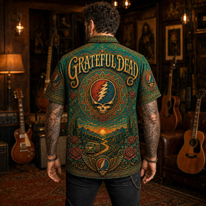 Grateful Dead Hawaiian Shirt, Truckin Psychedelic Button Up, Live Music Fan Gift