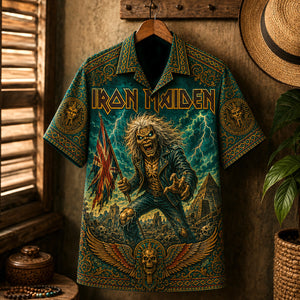 Iron Maiden Hawaiian Shirt, Run to the Hills Button Up, NWOBHM Music Collector Gift