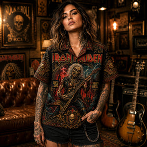 Iron Maiden Hawaiian Shirt, Aces High Metal Button Up, Eddie Artwork Fan Gift