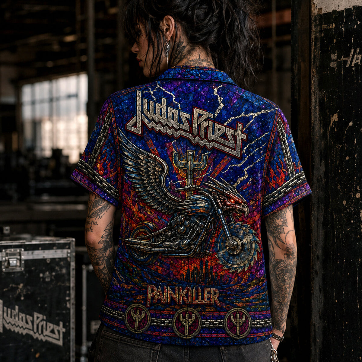 Judas Priest Hawaiian Shirt, Painkiller British Metal Button Up, Breaking the Law Fan Gift