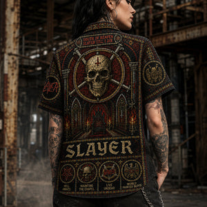 Slayer Stained Glass Hawaiian Shirt, Retro Concert Artwork Button Up, Rock Music Collector Gift