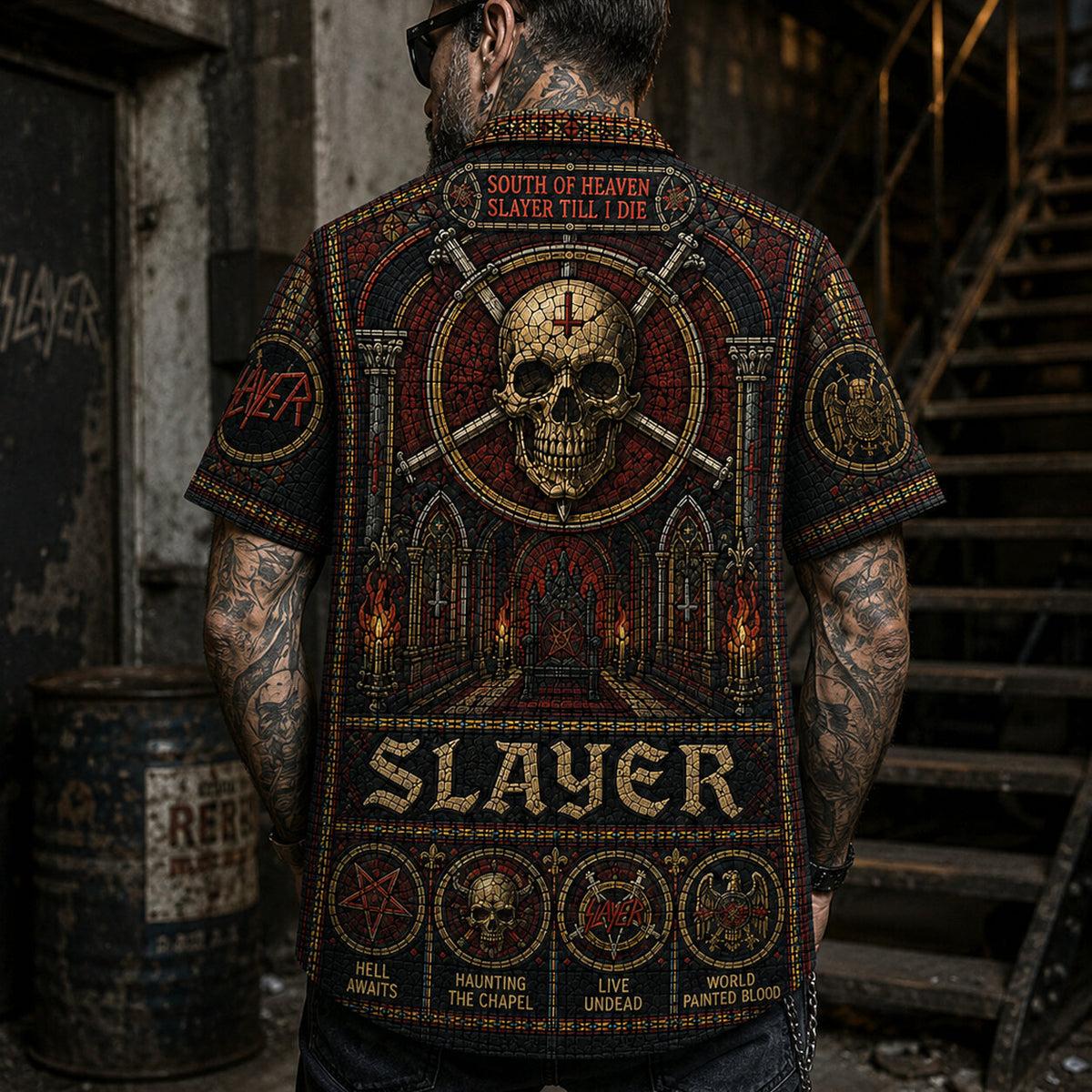 Slayer Stained Glass Hawaiian Shirt, Retro Concert Artwork Button Up, Rock Music Collector Gift