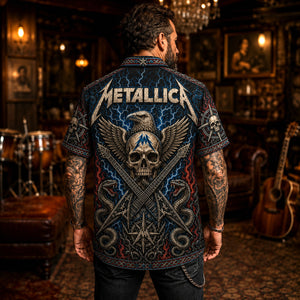 Metallica Hawaiian Shirt, Enter Sandman Button Up, Black Album Collector Gift