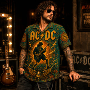 AC/DC Hawaiian Shirt, Highway to Hell Button Up, Angus Young Rock Fan Gift
