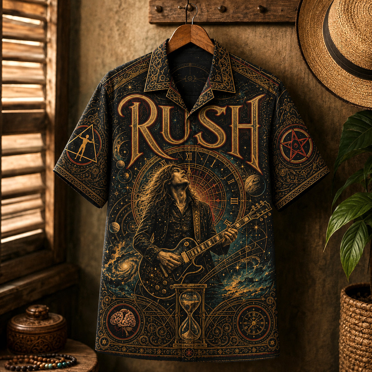Rush Hawaiian Shirt, Fly by Night Prog Button Up, Classic Trio Music Fan Gift