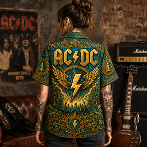 AC/DC Hawaiian Shirt, Hells Bells Button Up, Back in Black Music Fan Gift