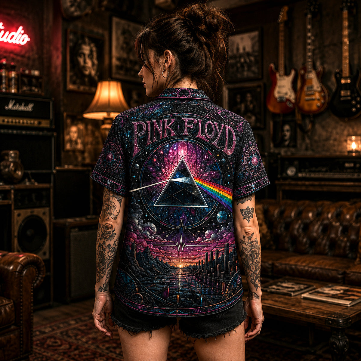 Pink Floyd Hawaiian Shirt, Time Psychedelic Rock Button Up, Dark Side Music Fan Gift