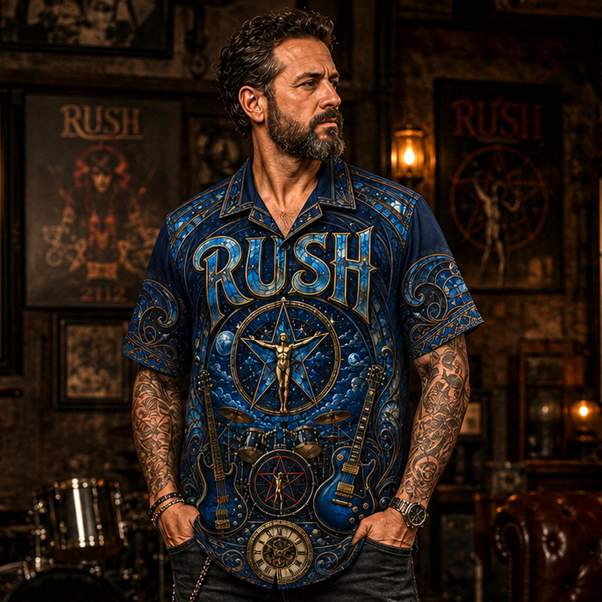 Rush Hawaiian Shirt, Hemispheres Prog Rock Button Up, Cygnus Music Fan Gift