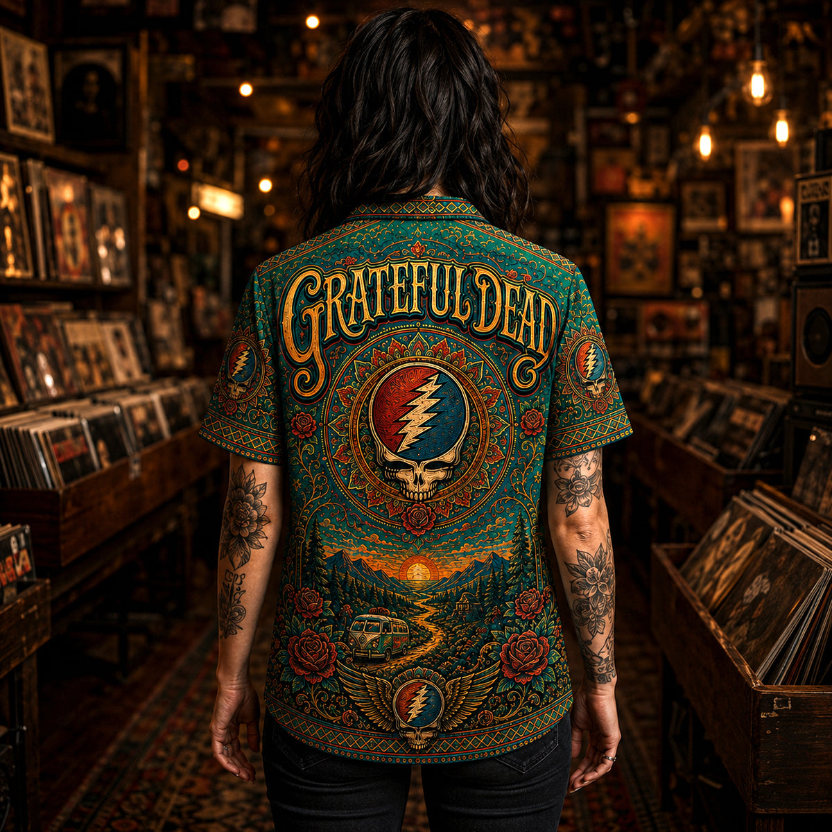Grateful Dead Hawaiian Shirt, Truckin Psychedelic Button Up, Live Music Fan Gift