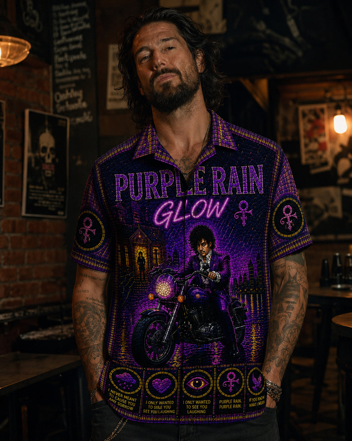 Purple Rain Stained Glass Hawaiian Shirt, Iconic Music Artwork Button Up, Rock Culture Fan Gift