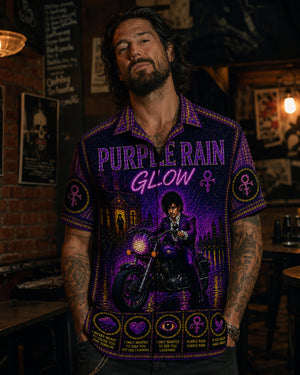 Purple Rain Stained Glass Hawaiian Shirt, Iconic Music Artwork Button Up, Rock Culture Fan Gift