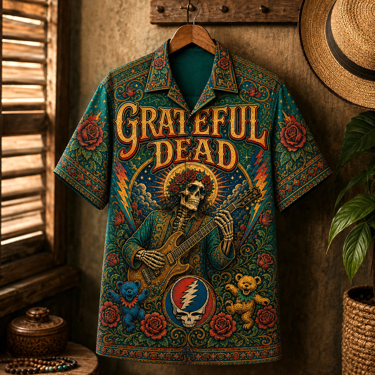 Grateful Dead Hawaiian Shirt, Truckin Psychedelic Button Up, Live Music Fan Gift