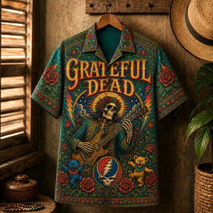 Grateful Dead Hawaiian Shirt, Truckin Psychedelic Button Up, Live Music Fan Gift