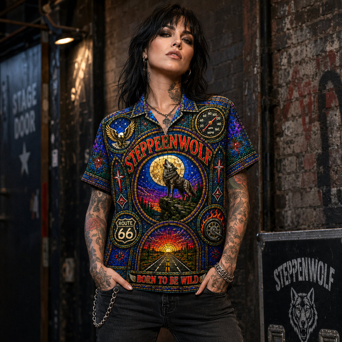 Steppenwolf Inspired Stained Glass Hawaiian Shirt, Born to Be Wild Rock Button Up, Magic Carpet Ride Fan Gift