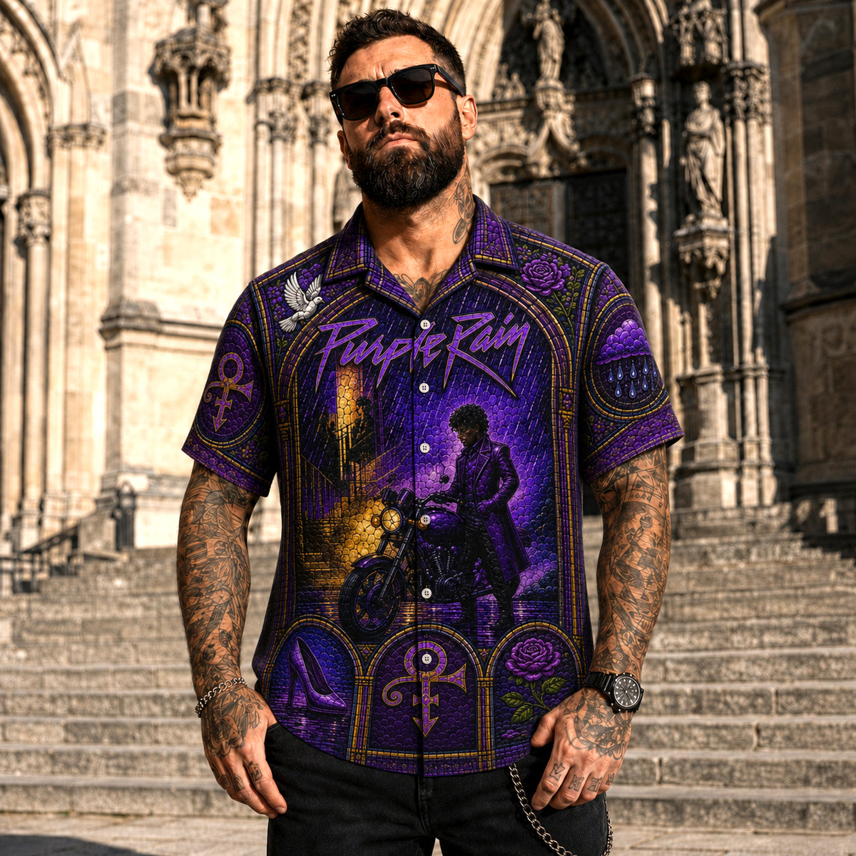 Purple Rain Hawaiian Shirt, Iconic Music Artwork Button Up, Rock Culture Fan Gift