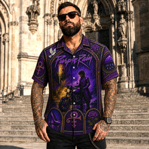 Purple Rain Hawaiian Shirt, Iconic Music Artwork Button Up, Rock Culture Fan Gift