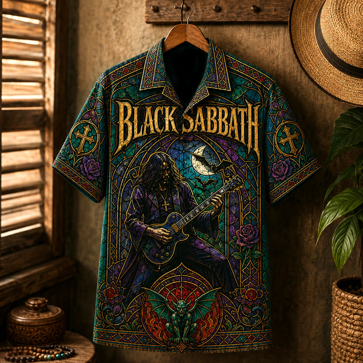 Black Sabbath Hawaiian Shirt, Iron Heavy Rock Button Up, Ozzy Era Music Fan Gift