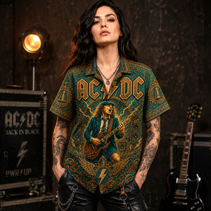 AC/DC Hawaiian Shirt, Hells Bells Button Up, Back in Black Music Fan Gift
