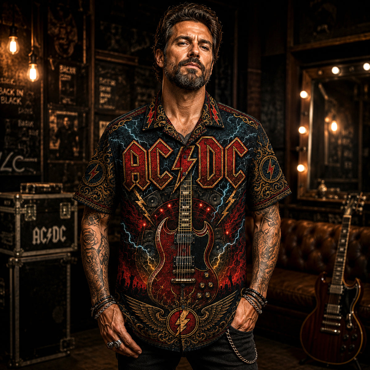 AC/DC Hawaiian Shirt, High Voltage Rock Button Up, TNT Music Fan Gift, Collector Gift