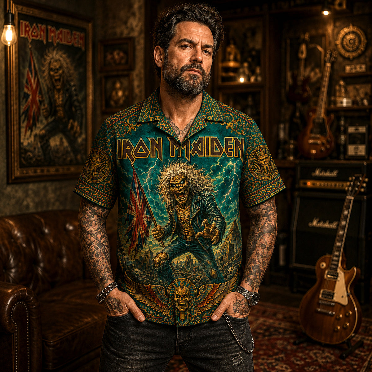 Iron Maiden Hawaiian Shirt, Run to the Hills Button Up, NWOBHM Music Collector Gift