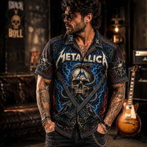 Metallica Hawaiian Shirt, Enter Sandman Button Up, Black Album Collector Gift