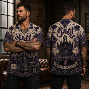 Ghost Heavy Is the Crown Hawaiian Shirt, Classic Album Style Button Up, Vintage Music Fan Gift