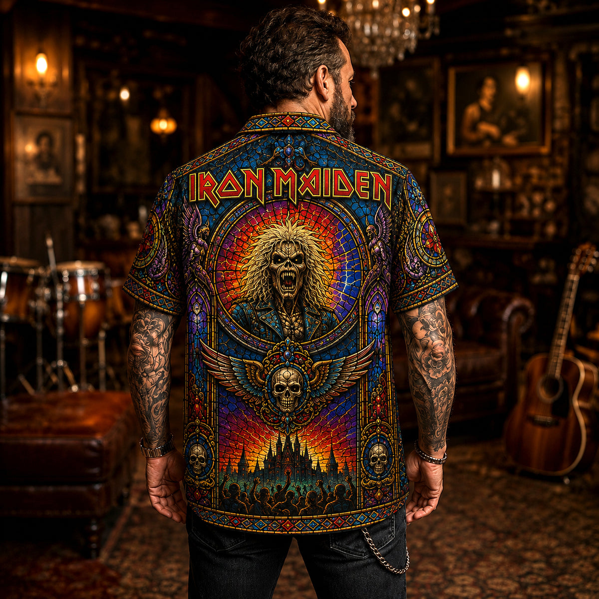 Iron Maiden Hawaiian Shirt, Eddie Mascot NWOBHM Button Up, The Trooper Metal Fan Gift