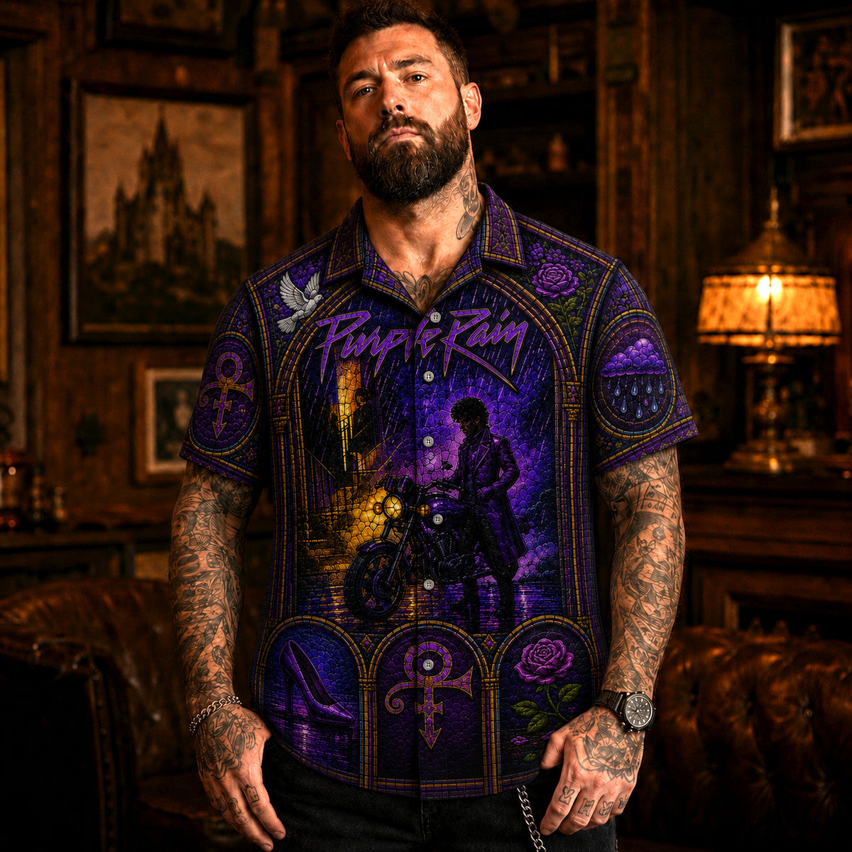 Purple Rain Hawaiian Shirt, Iconic Music Artwork Button Up, Rock Culture Fan Gift