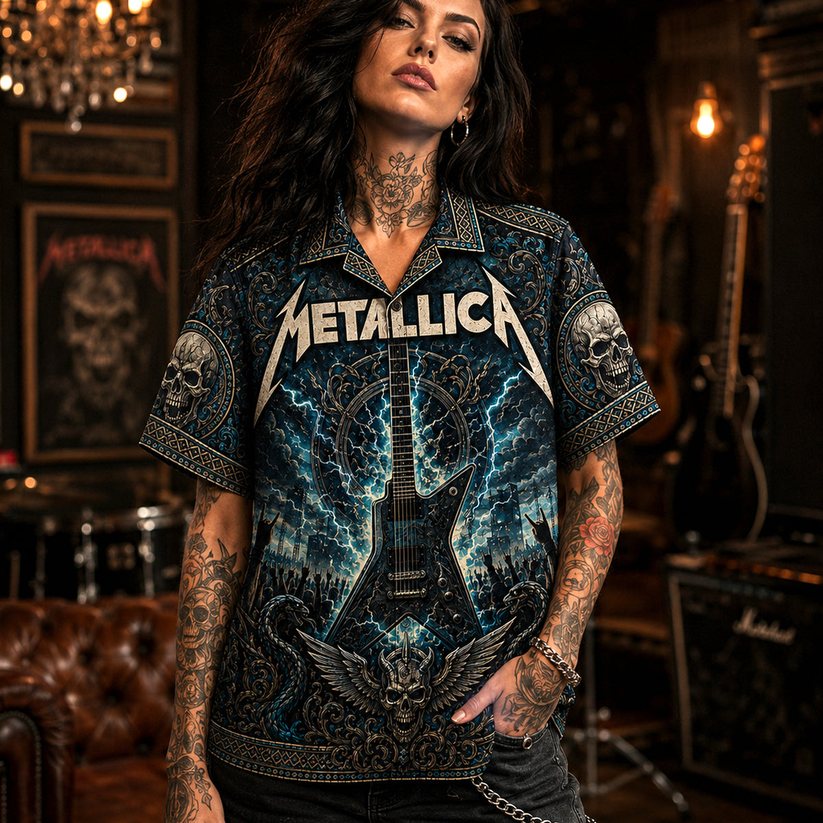 Metallica Hawaiian Shirt, Master of Puppets Thrash Button Up, Battery Metal Fan Gift