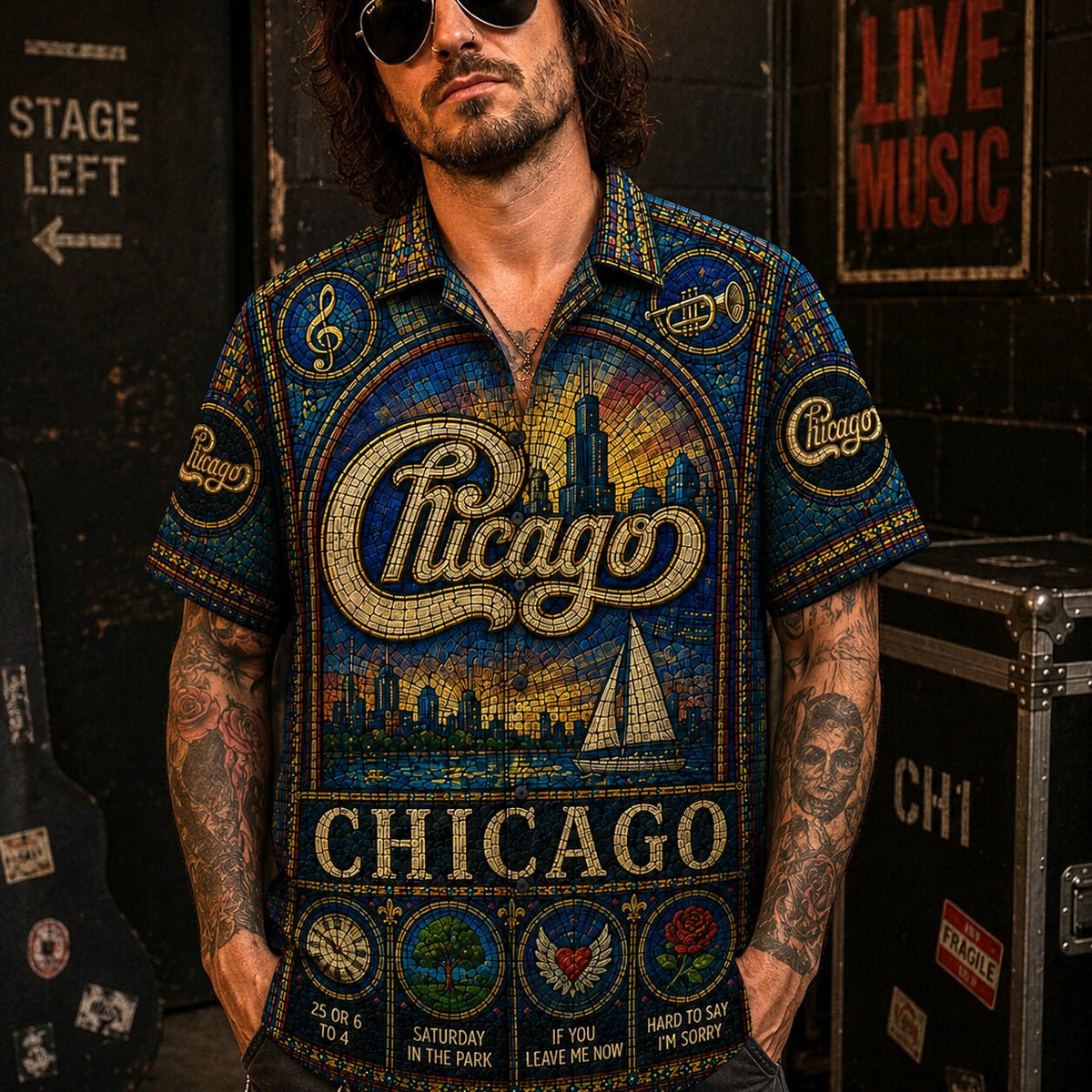 Chicago Band Hawaiian Shirt, Horn Rock Classics Button Up, Windy City Music Fan Gift