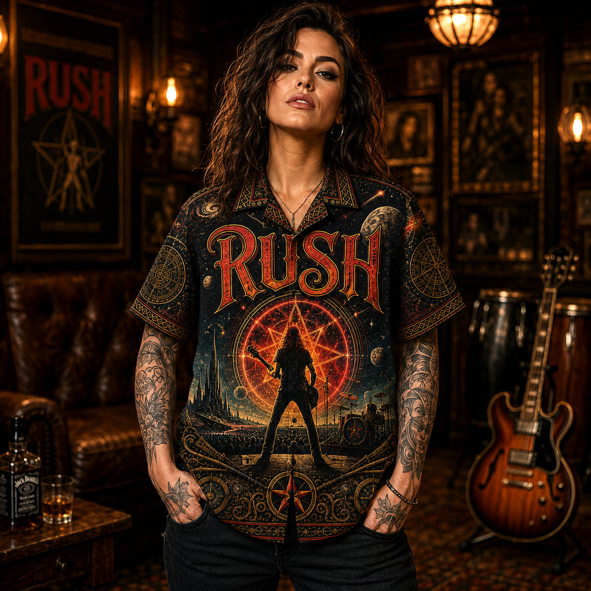 Rush Hawaiian Shirt, Starman Logo Button Up, 2112 Album Collector Gift