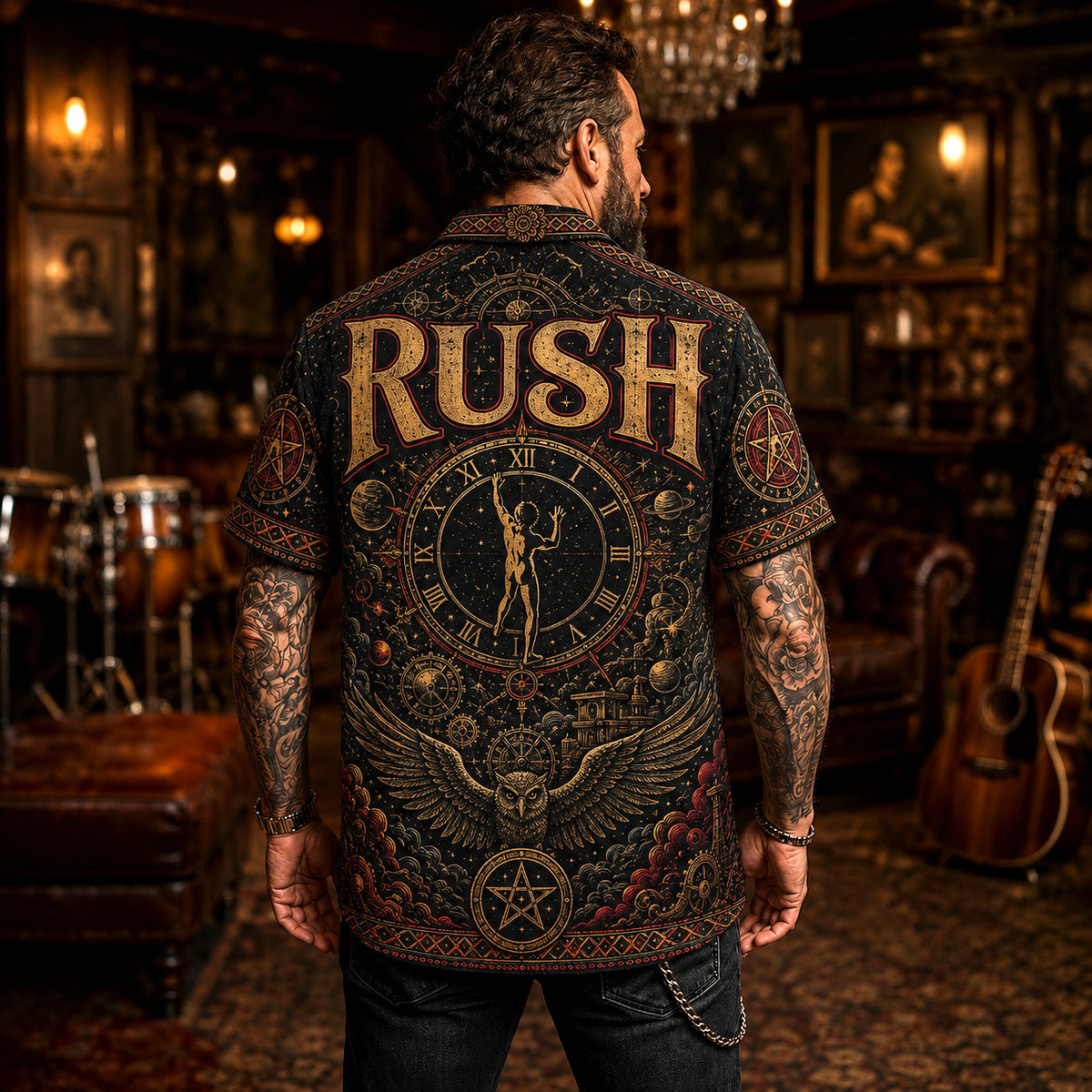 Rush Hawaiian Shirt, Clockwork Angels Button Up, Progressive Rock Collector Gift