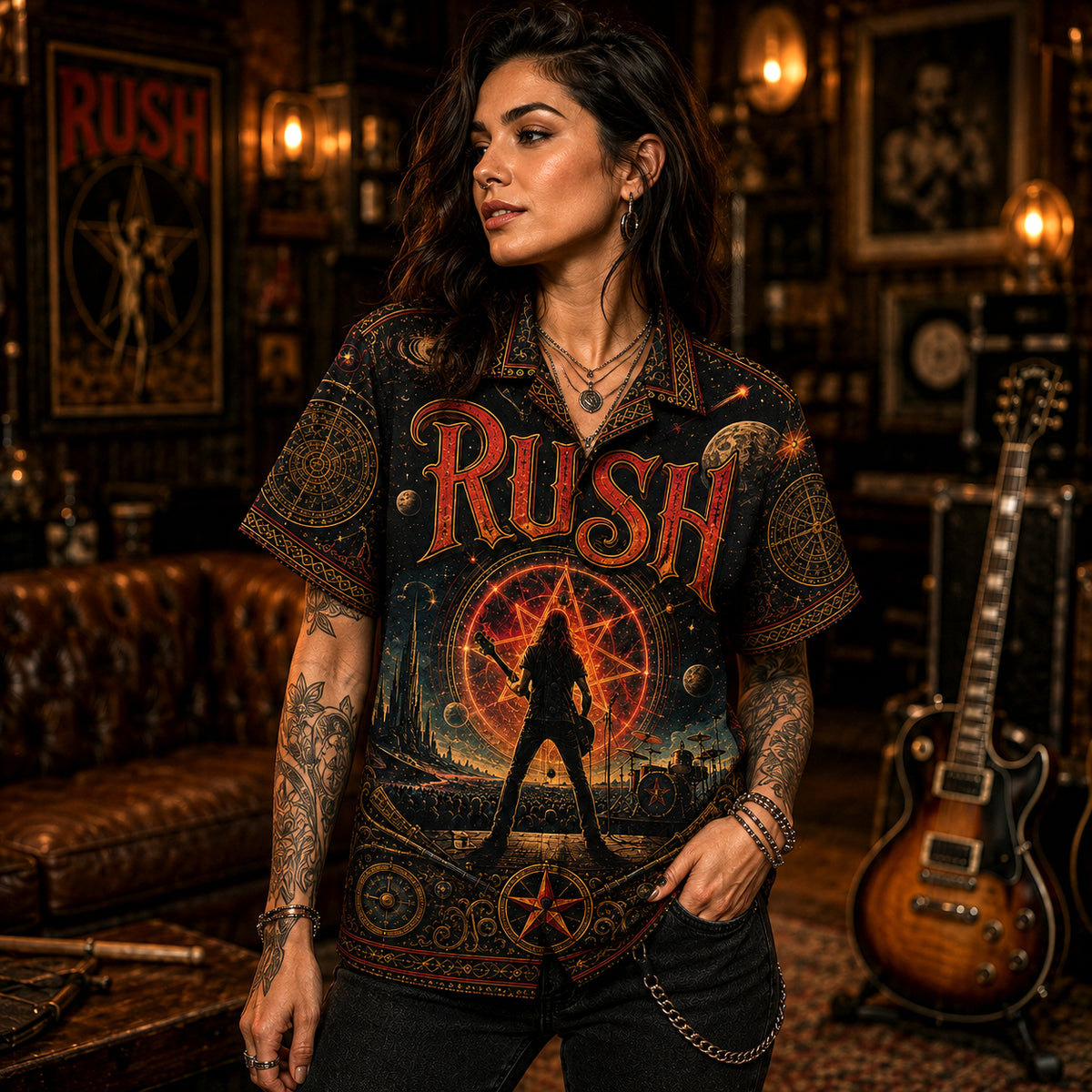 Rush Hawaiian Shirt, Starman Logo Button Up, 2112 Album Collector Gift