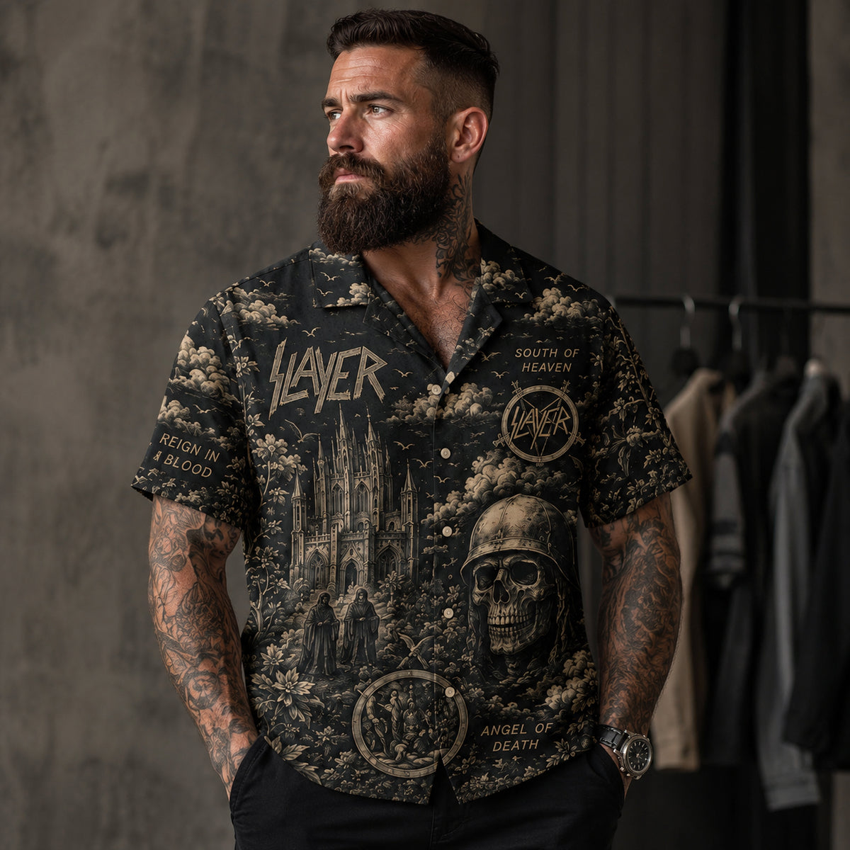 Slayer South of Heaven Hawaiian Shirt, Stage Ready Rock Button Up, Festival Music Collector Gift