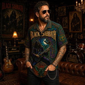 Black Sabbath Hawaiian Shirt, Iron Heavy Rock Button Up, Ozzy Era Music Fan Gift
