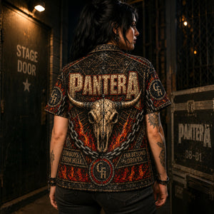 Pantera Stained Hawaiian Shirt, Stage Ready Rock Button Up, Festival Music Collector Gift
