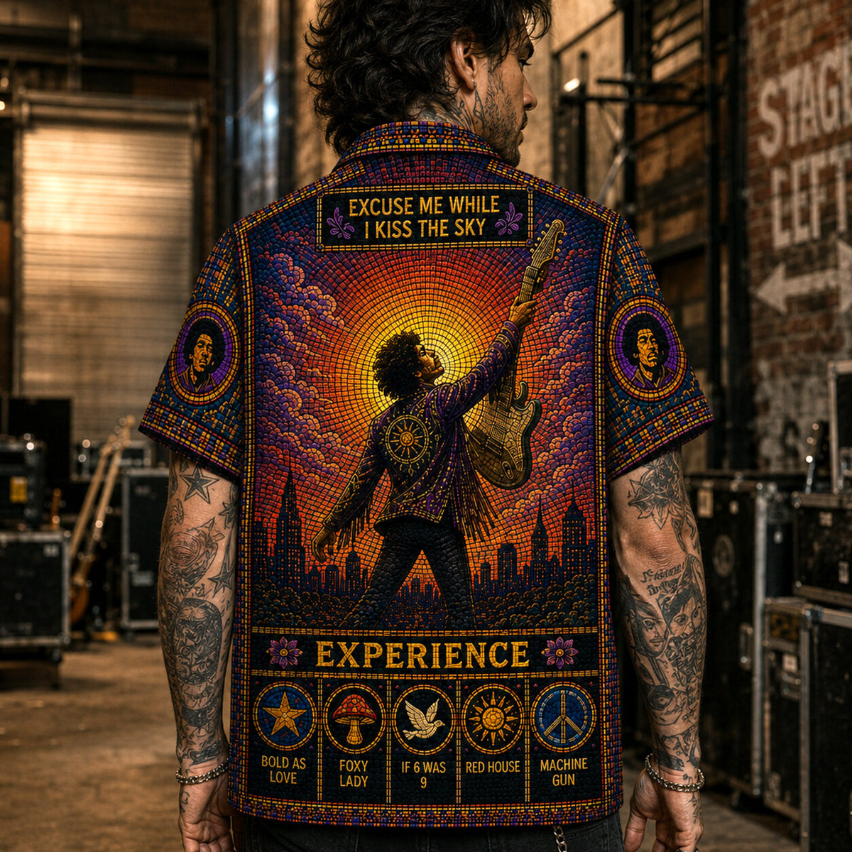 Jimi Hendrix Voodoo Chile Hawaiian Shirt, Voodoo Child Psychedelic Button Up, Purple Haze Guitar Fan Gift