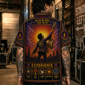 Jimi Hendrix Voodoo Chile Hawaiian Shirt, Voodoo Child Psychedelic Button Up, Purple Haze Guitar Fan Gift